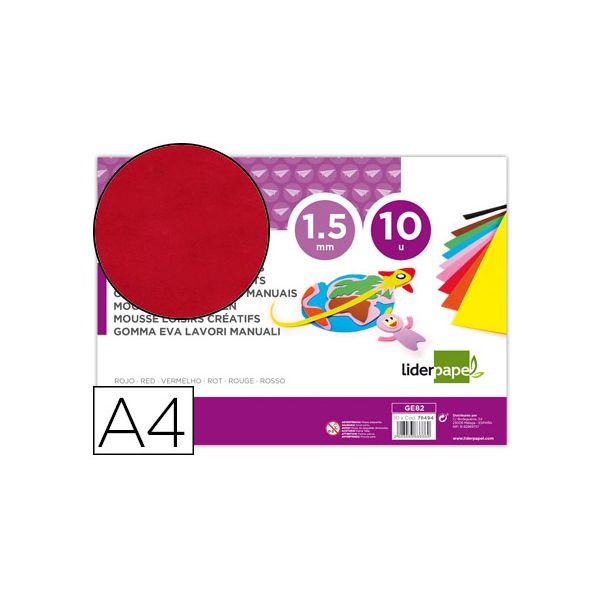 Liderpapel Goma Eva Din A4 60G/M2 Espessura 1.5mm Vermelho - GE82