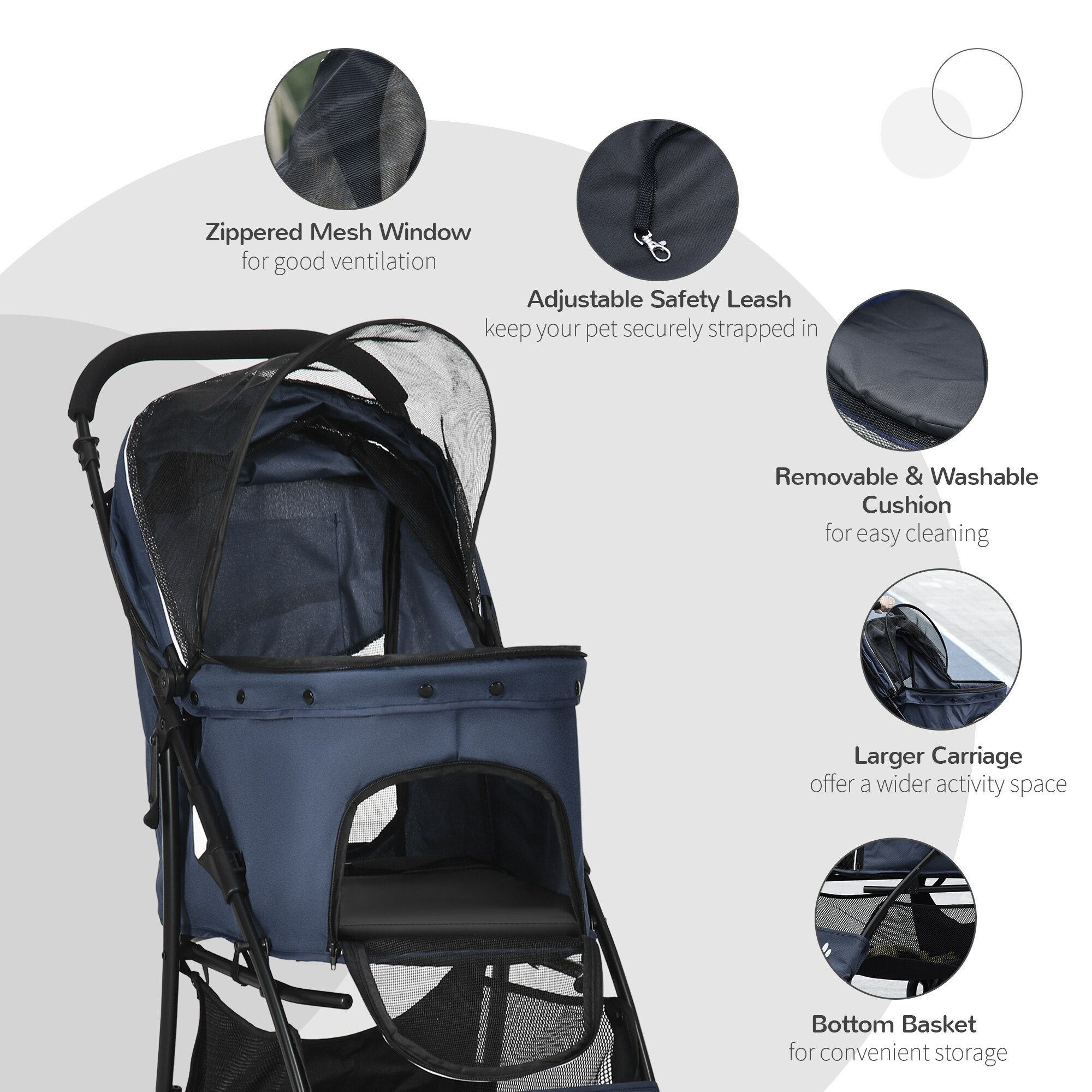 PawHut Hundebuggy mit Kissen und Untergestellablage schwarz 81L x 48B x 99H cm