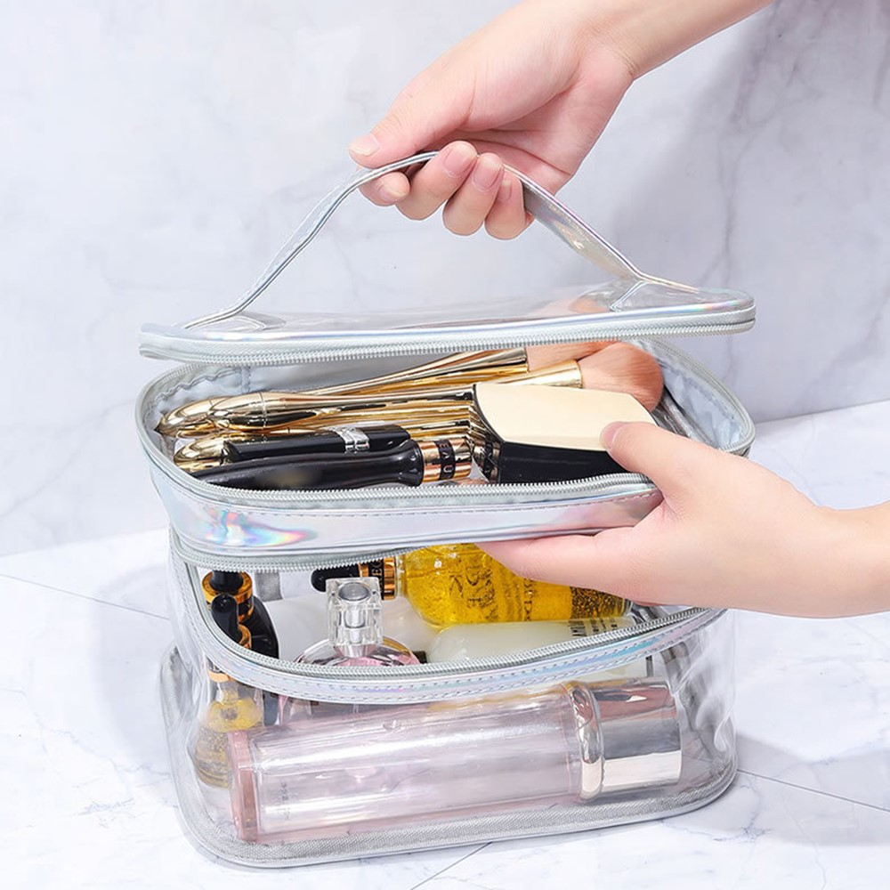 (14x22x13cm) Kosmetik Make Up Tasche Necessaire Organizer Bag - Transparent / Silber