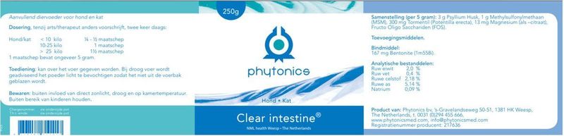 Phytonics Clear Intestine hond kat 250 gr.