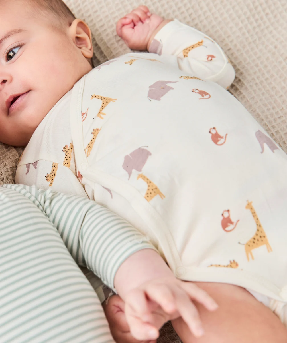 LOT DE 3 BODIES BÉBÉ ÉCRU ET BEIGE THÈME ANIMAUX DE LA SAVANE