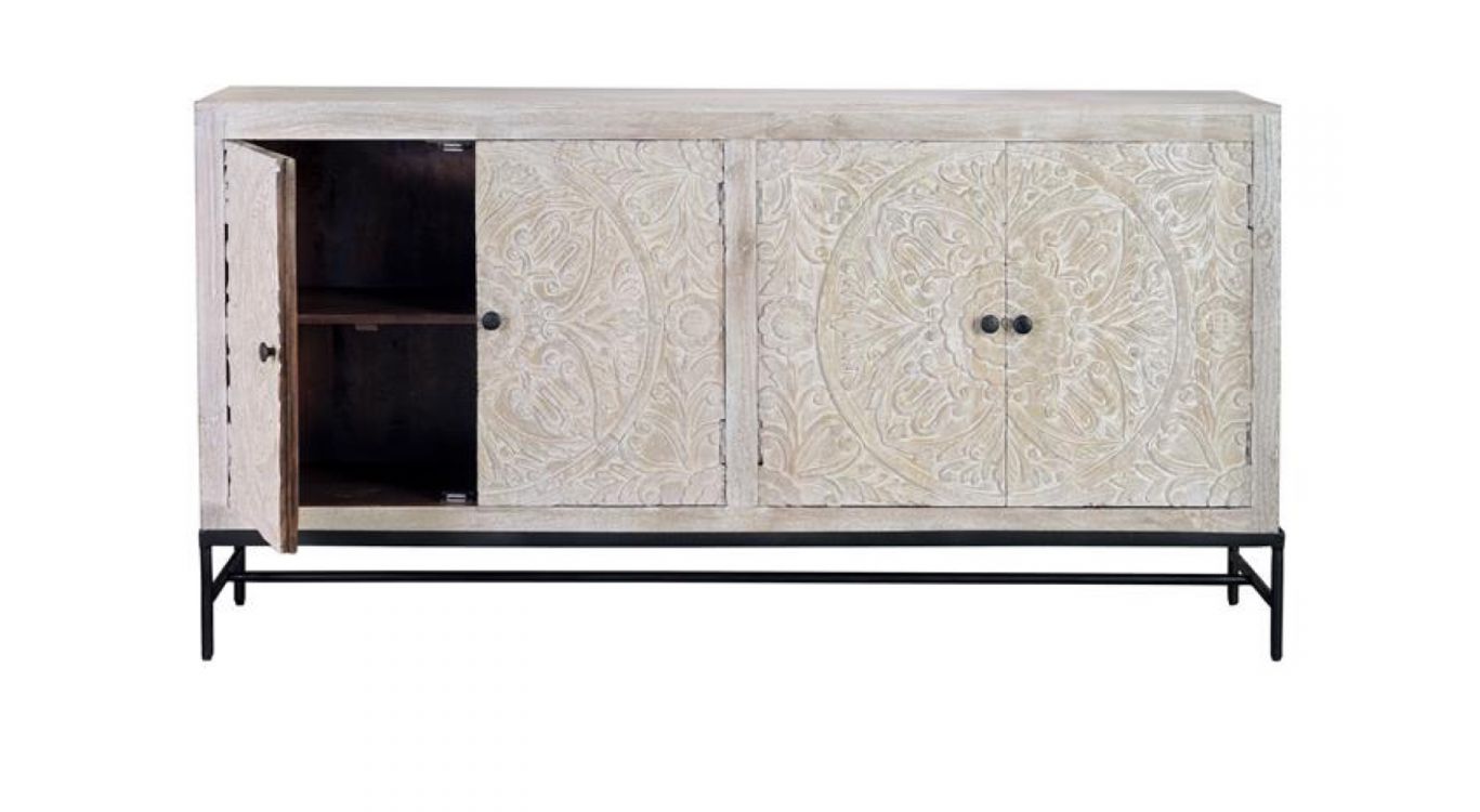 Bahut bois, fer blanc 170x39x90cm - bois-fer