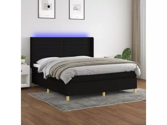 Sommier tapissier avec matelas et LED Noir 160x200 cm Tissu