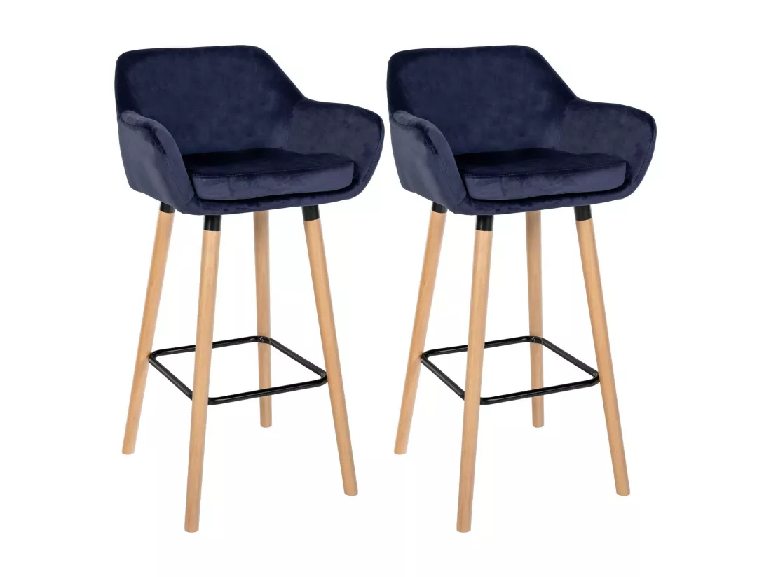Lot de 2 Tabouret de bar - Velours - Bleu foncé - Grant
