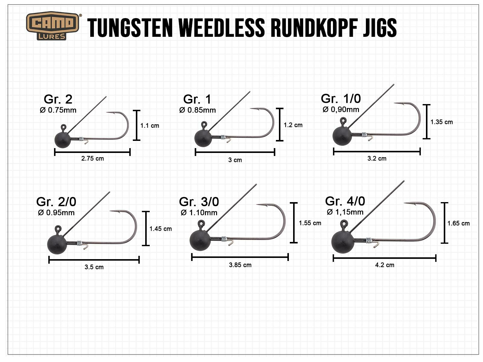CAMO Tungsten Weedless Rundkopf Jig - Gr. 2/0 (3.5g)