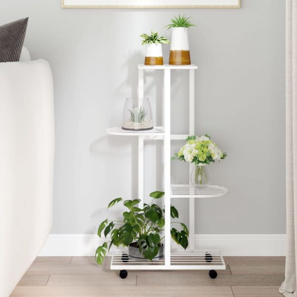 vidaXL Suporte Vasos com 4 Prateleiras e Rodas 44x23x80 cm Ferro Branco - 3454021001
