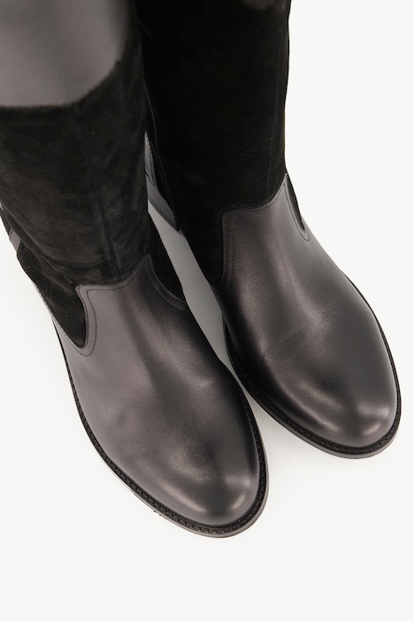 Lederstiefel, XXL-Schaft, Zipper, Veloursleder, Weite H