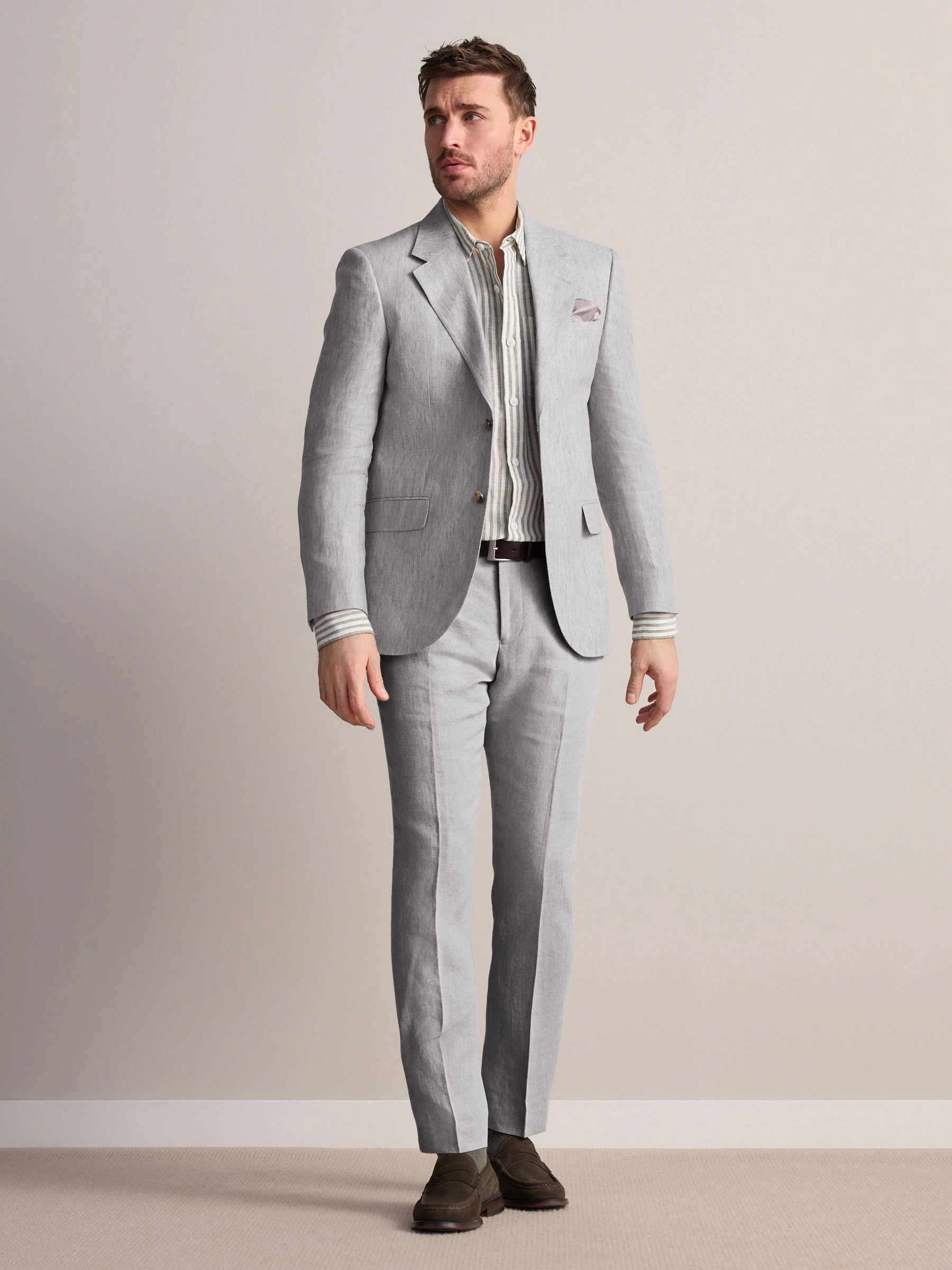 Lichtgrijs - Slimfit Leomaster Italiaans 100% linnen colbert