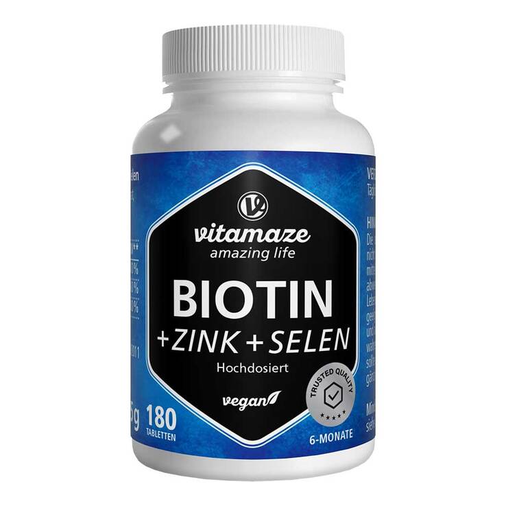 Biotin 10 mg hochdosiert + Zink + Selen Tabletten, 180 St