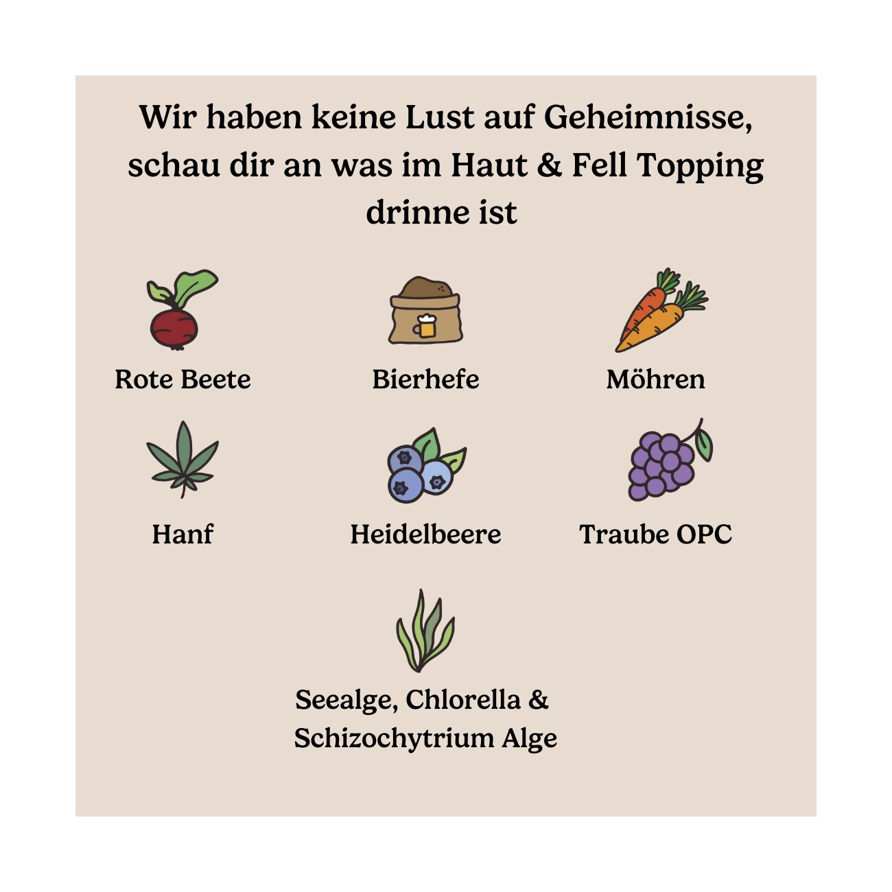 Hunderunde Futtertopping - Haut & Fell - Glänzendes Fell, Gesunde Haut, Natürliche Zutaten, vegan 250 g