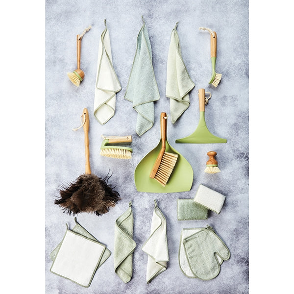 Set 2 éponges fibre de bambou lavables vert et blanc Point Virgule