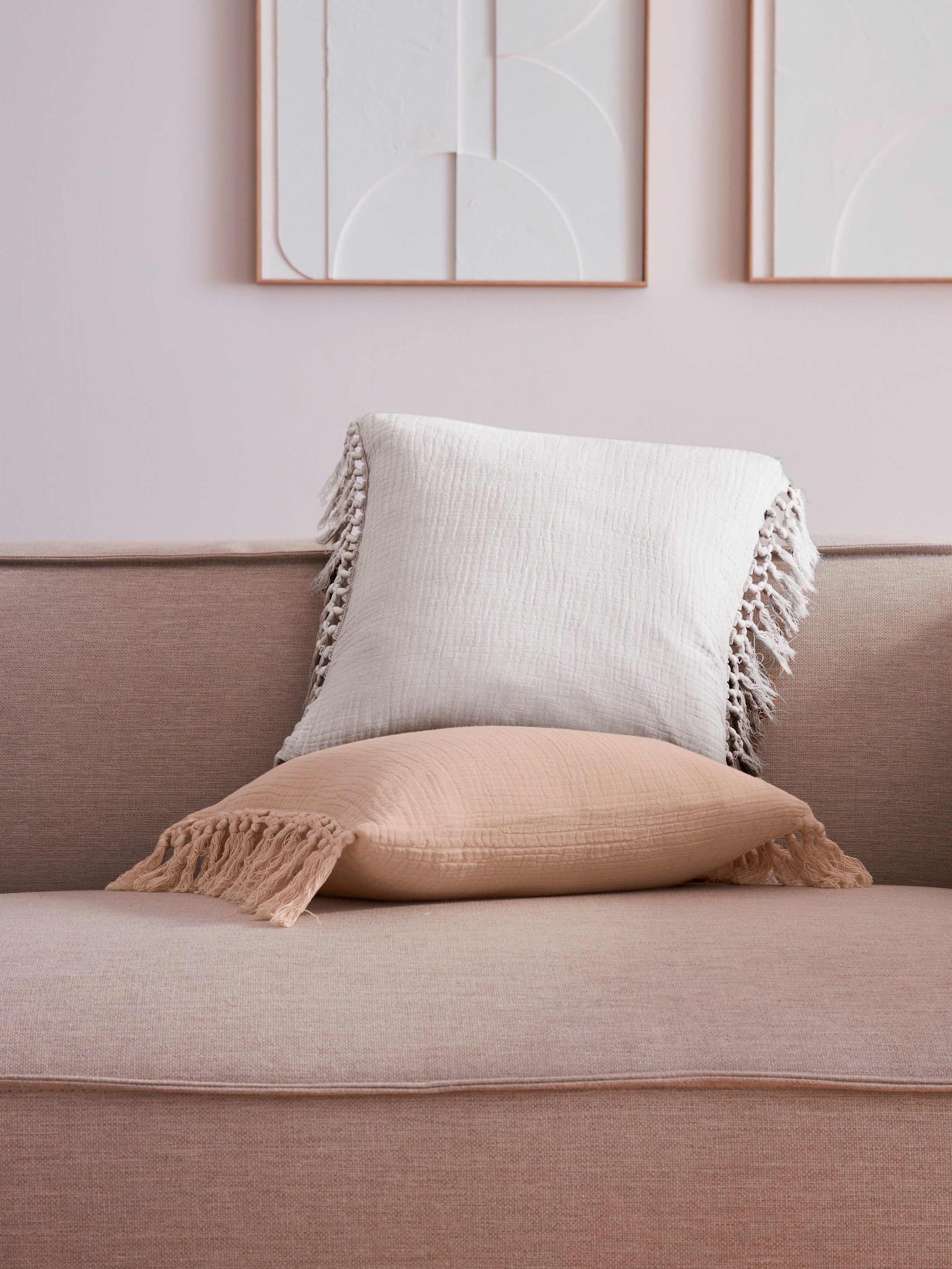 LeGer Home by Lena Gercke Dekokissen »Hevin« Musselin Optik, 2-er Set, ohne Füllung, mit Fransen