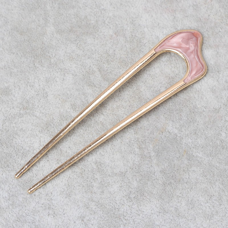 (11cm) Haarnadel Metall French Twist Haargabel Vintage Dutt Haarschmuck Accessoire - Gold / Rosa