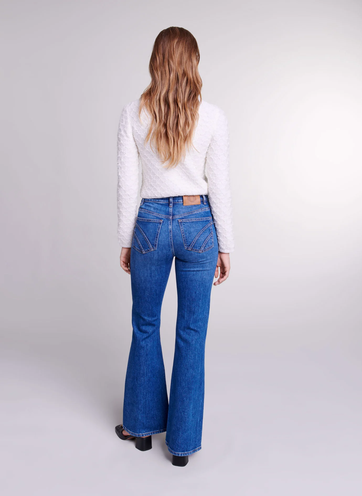 Jean flare taille mi-haute en coton mélangé | Bleu