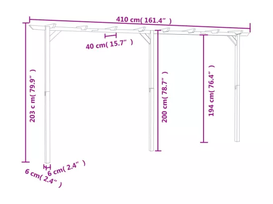 Pergola de jardin 410 x 40 x 203 cm Bois