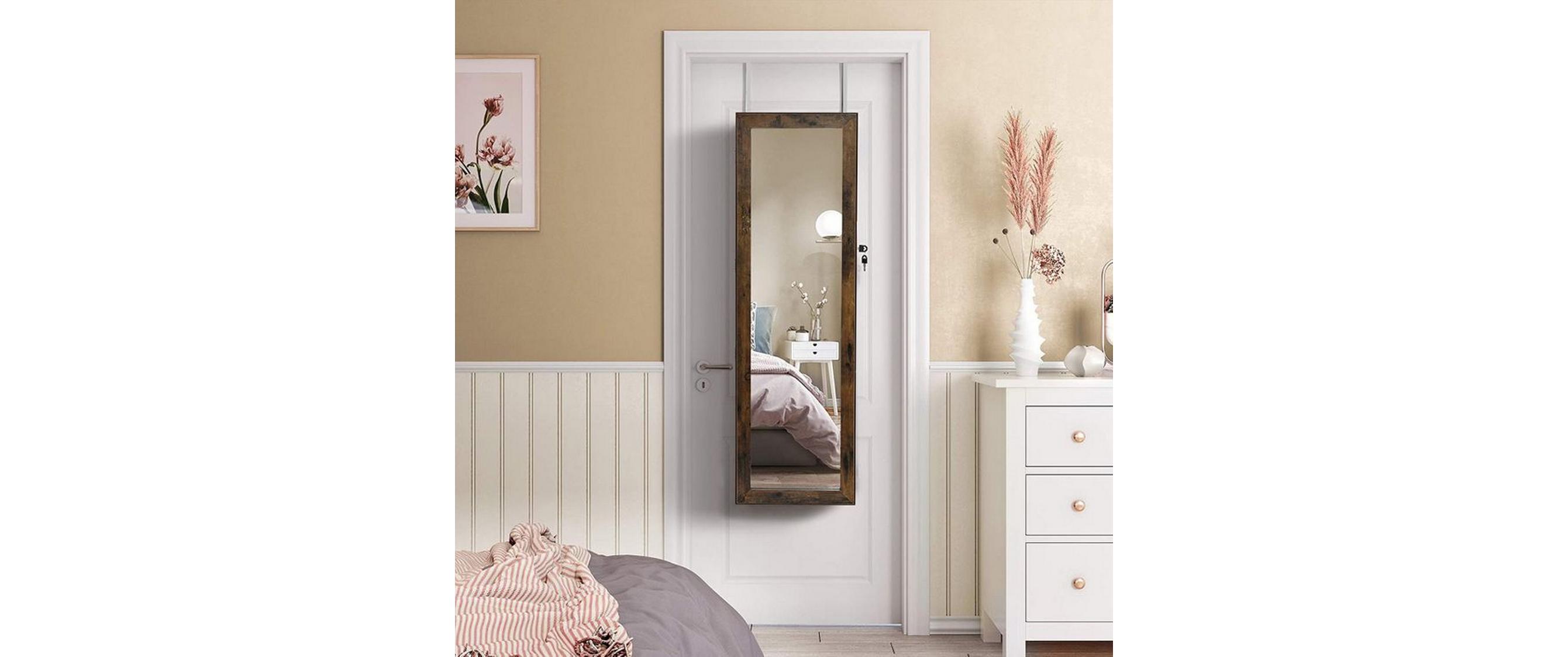 Schmuckhalter mit Spiegel 37 x 10 x 120 cm, Braun<br>Schmuckschrank