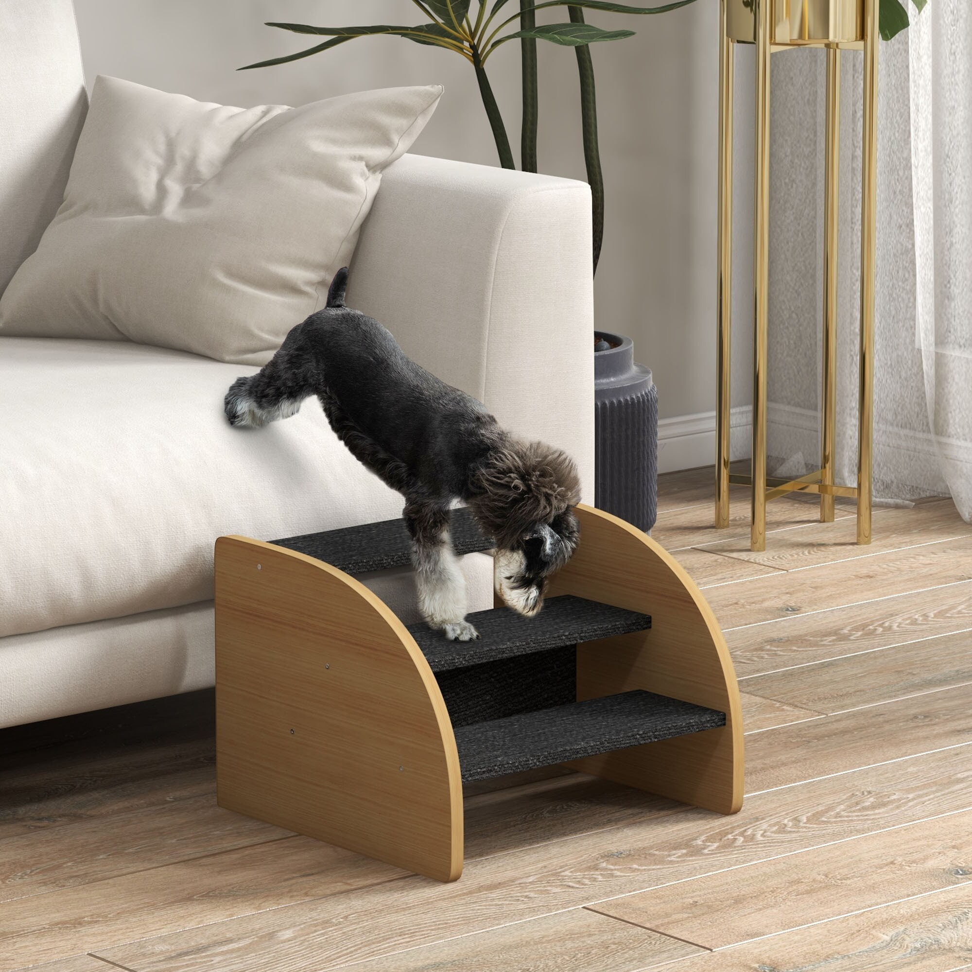 PawHut Hundetreppe mit 8-9,5 cm Treppenstufenerhöhungen natur, schwarz 38,5L x 38,5B x 30H cm