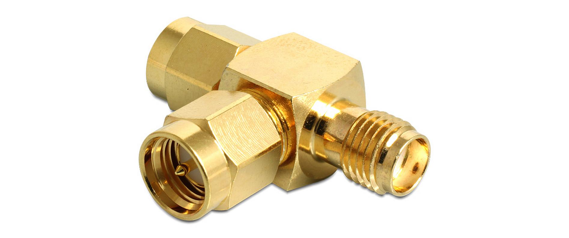 Antennenadapter T-Stück, SMA Buchse (f) - SMA Stecker (m)Delock SMA Stecker > SMA Stecker > SMA Buchse T-Stück