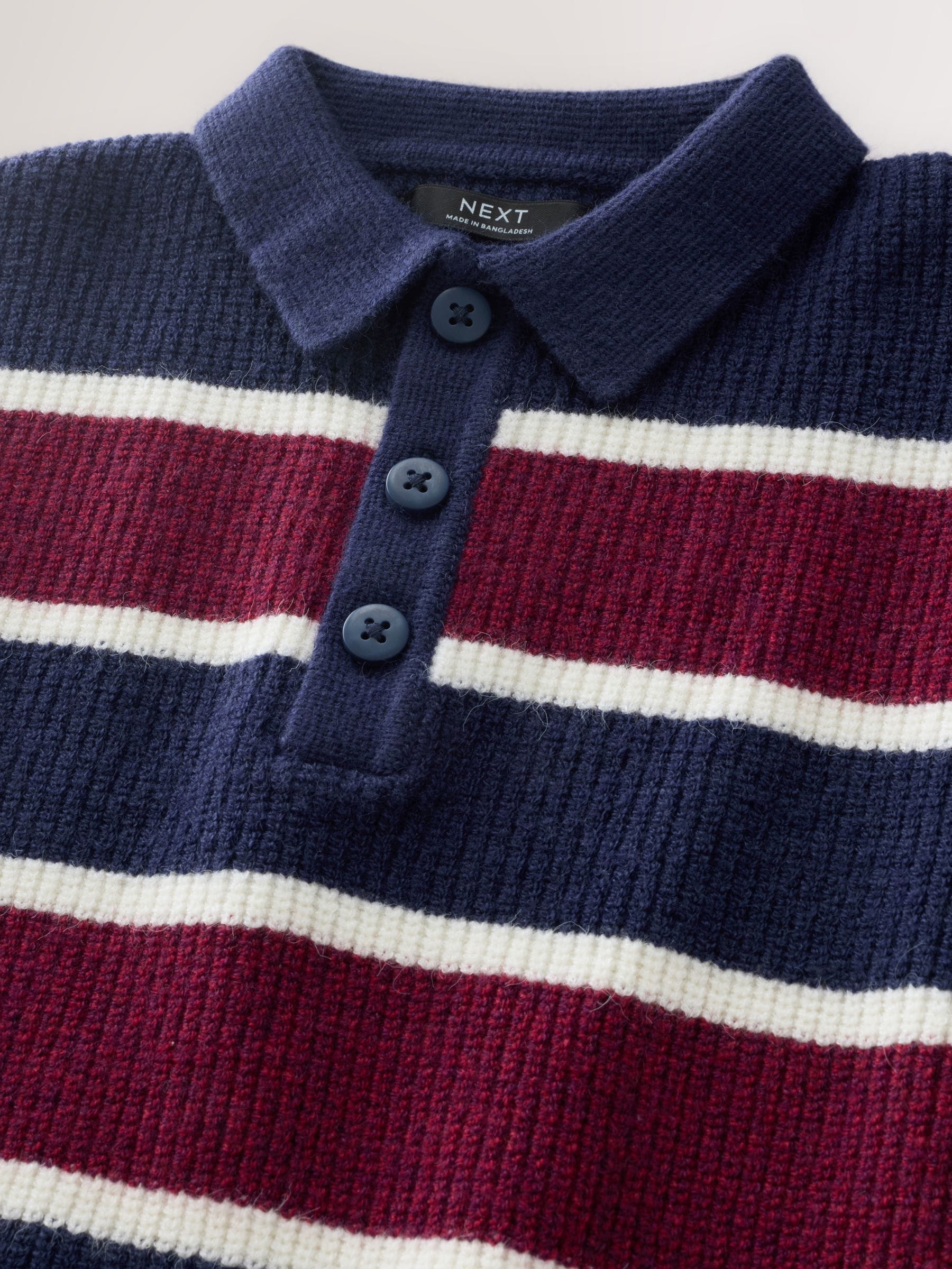 Marineblauw/bordeauxrood gestreept - Gebreid rugbyshirt (3-16jr)