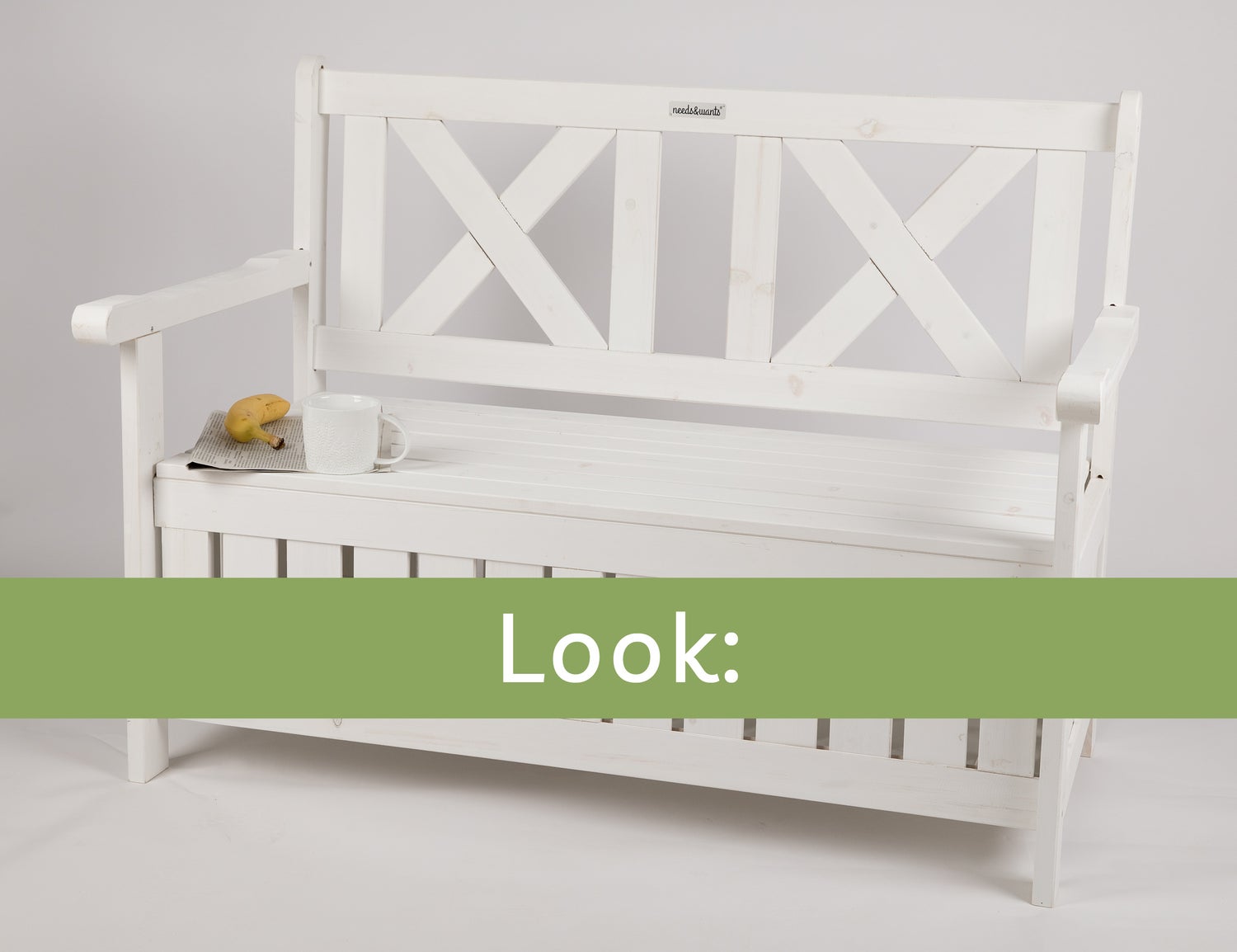 needs&wants® Weerbestendige houten tuinbank met opbergruimte en hoes, 2-zitskistbank, klassieke houten bank, parkbank, massief houten tuinbank met opbergkist, natuurlijk hout, wit