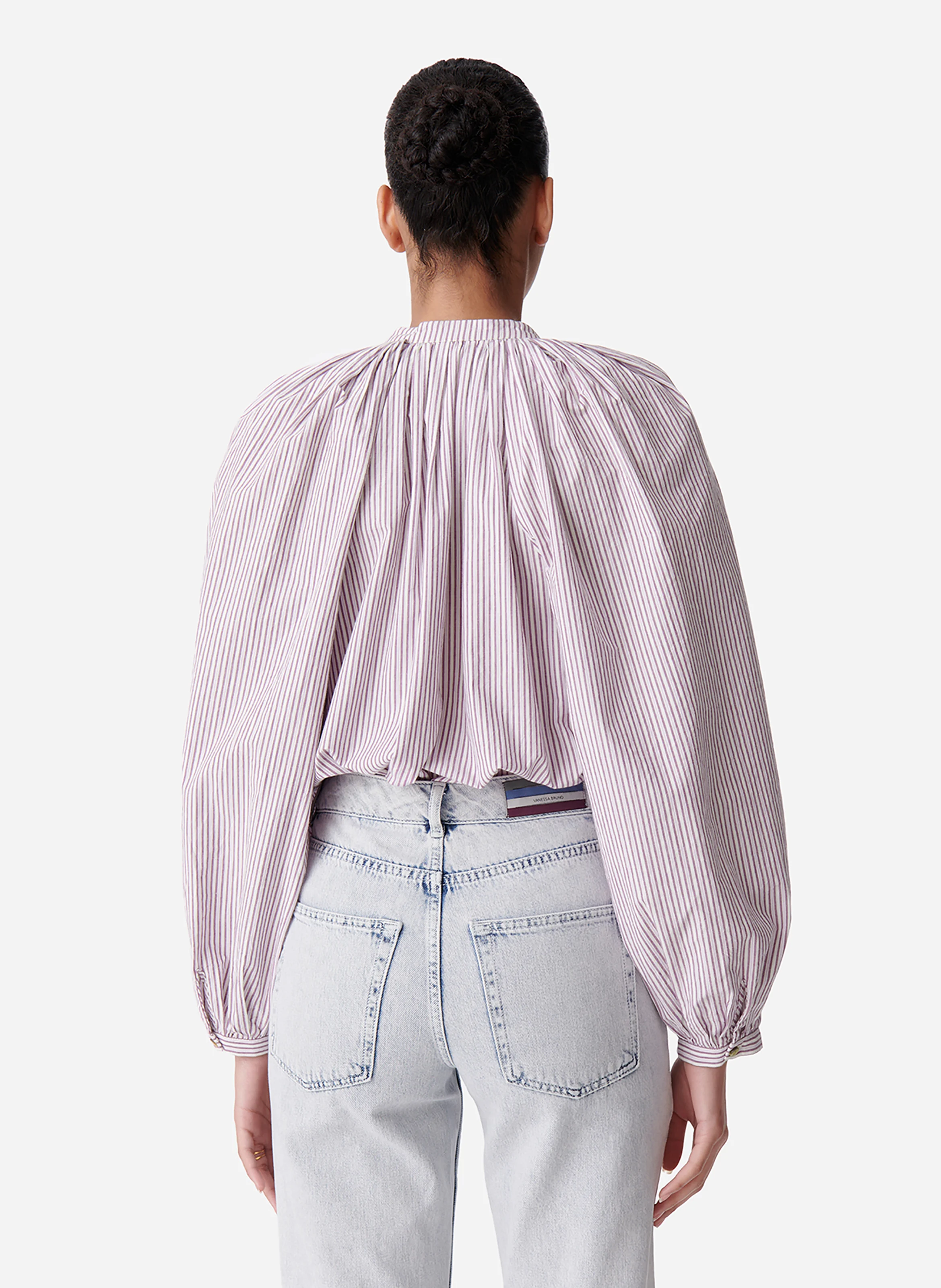 SOL - Chemise col rond ample en coton rayé | Rose