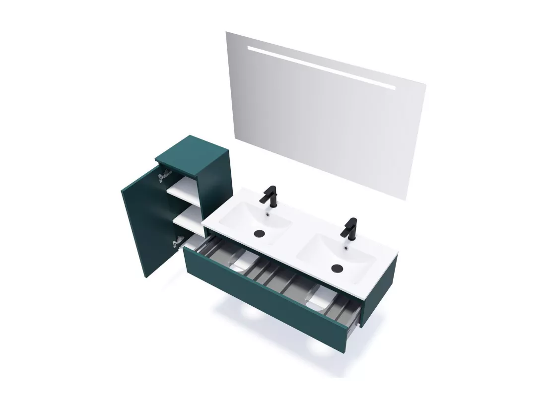 Meuble de salle de bain suspendu 2 vasques à poser 120cm 1 tiroir Bleu - Hudson