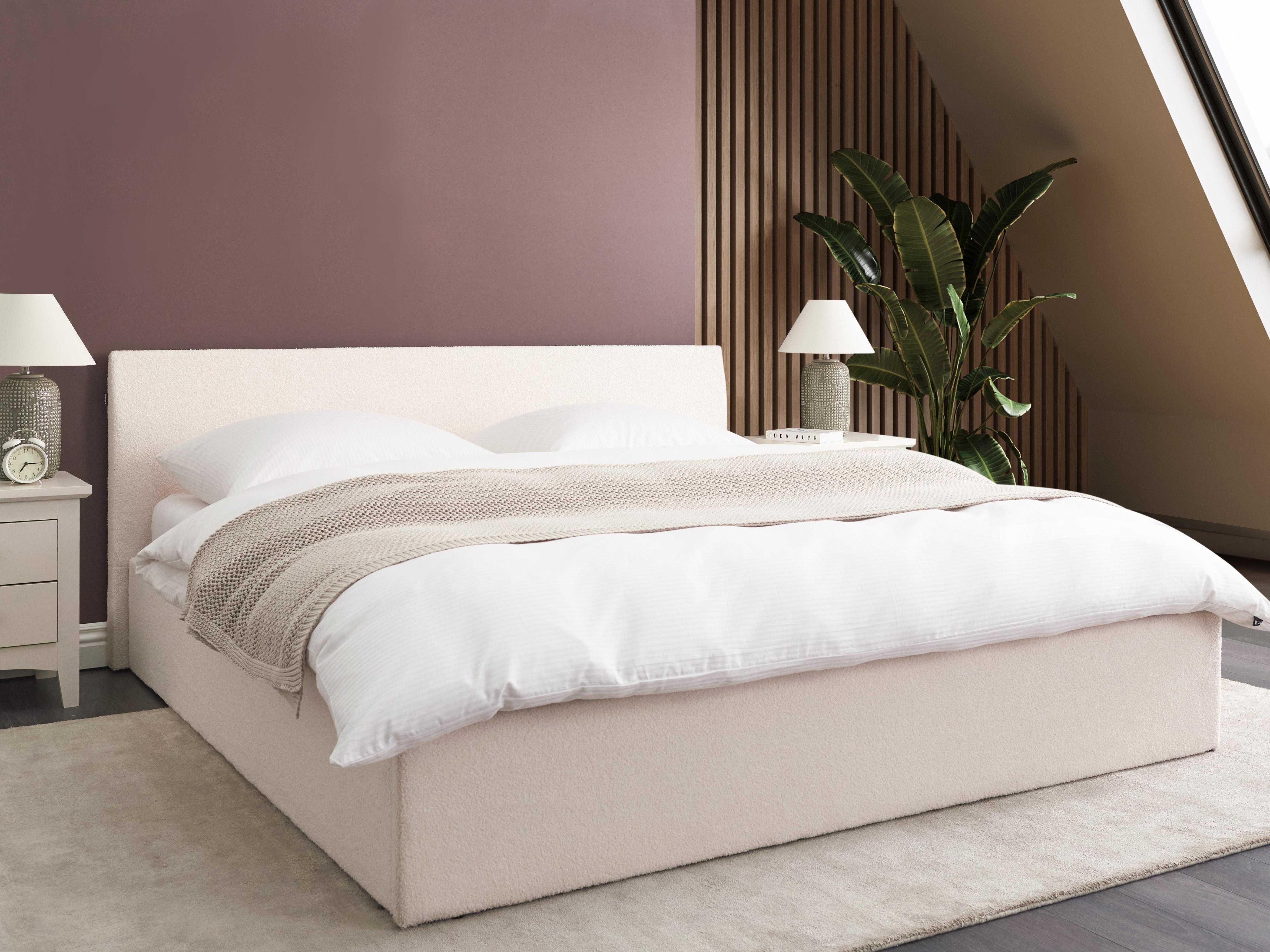Bed met opbergruimte Bouclé ORBEY 180 x 200 cm Gebroken wit