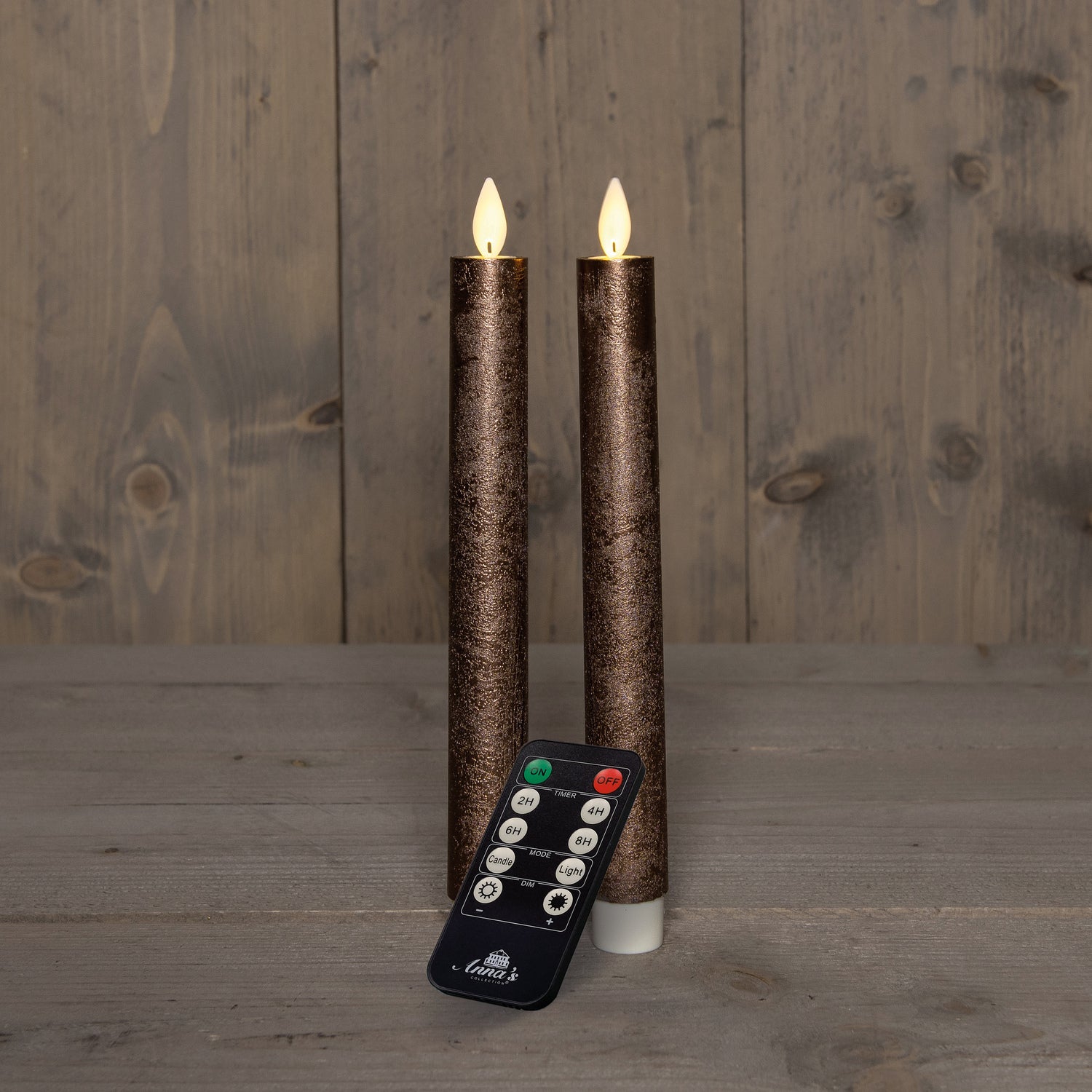 Anna's Collection LED dinerkaars met timer brons D 2,2 H 23 cm 2 stuks
