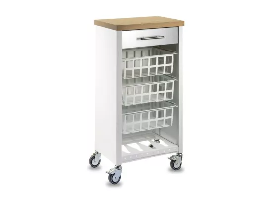 Desserte de cuisine, Chariot de rangement - couleur Blanc, Inox, Orme - 93*48*34 cm - KARA]