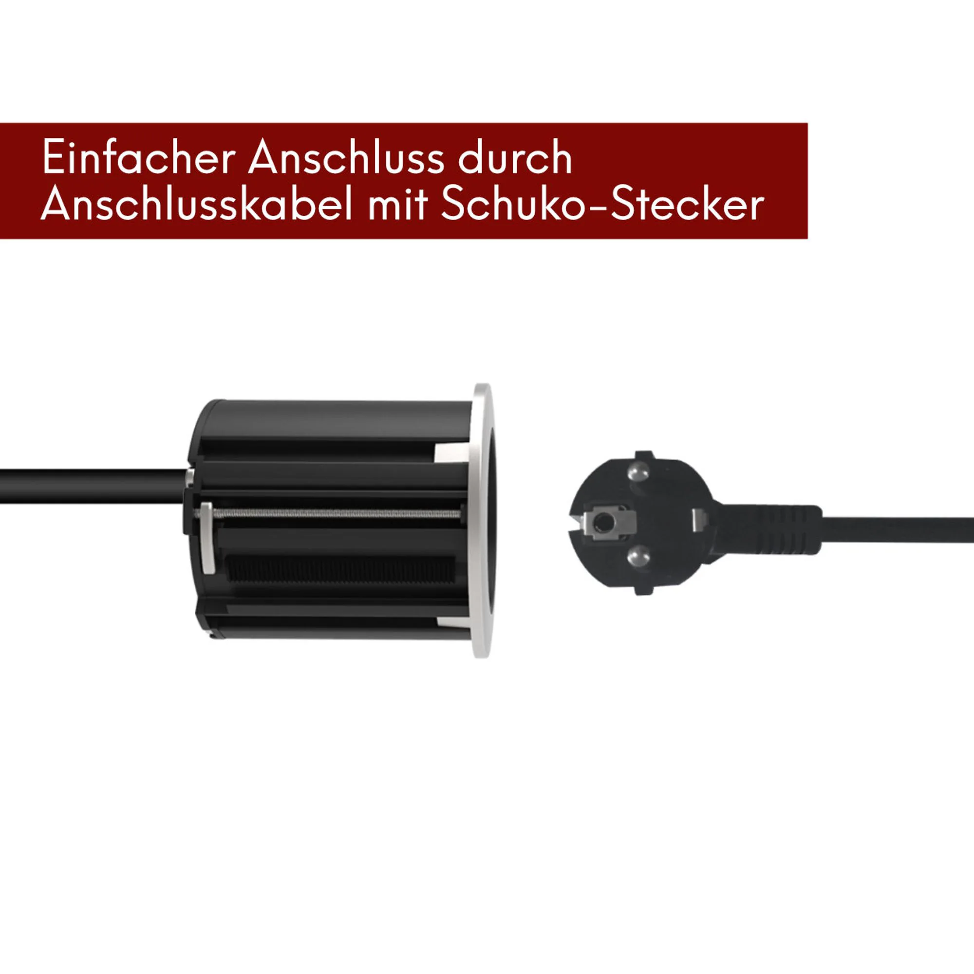 kalb | Einbausteckdose 230V Tischsteckdose 54mm rund für Montage in und an Möbeln / Platten, mit EU-Stecker, inkl. farbiger Blenden