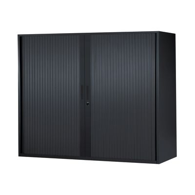 Armoire basse à rideaux - L120 x H105 x P43 cm - 2 tablettes - noir