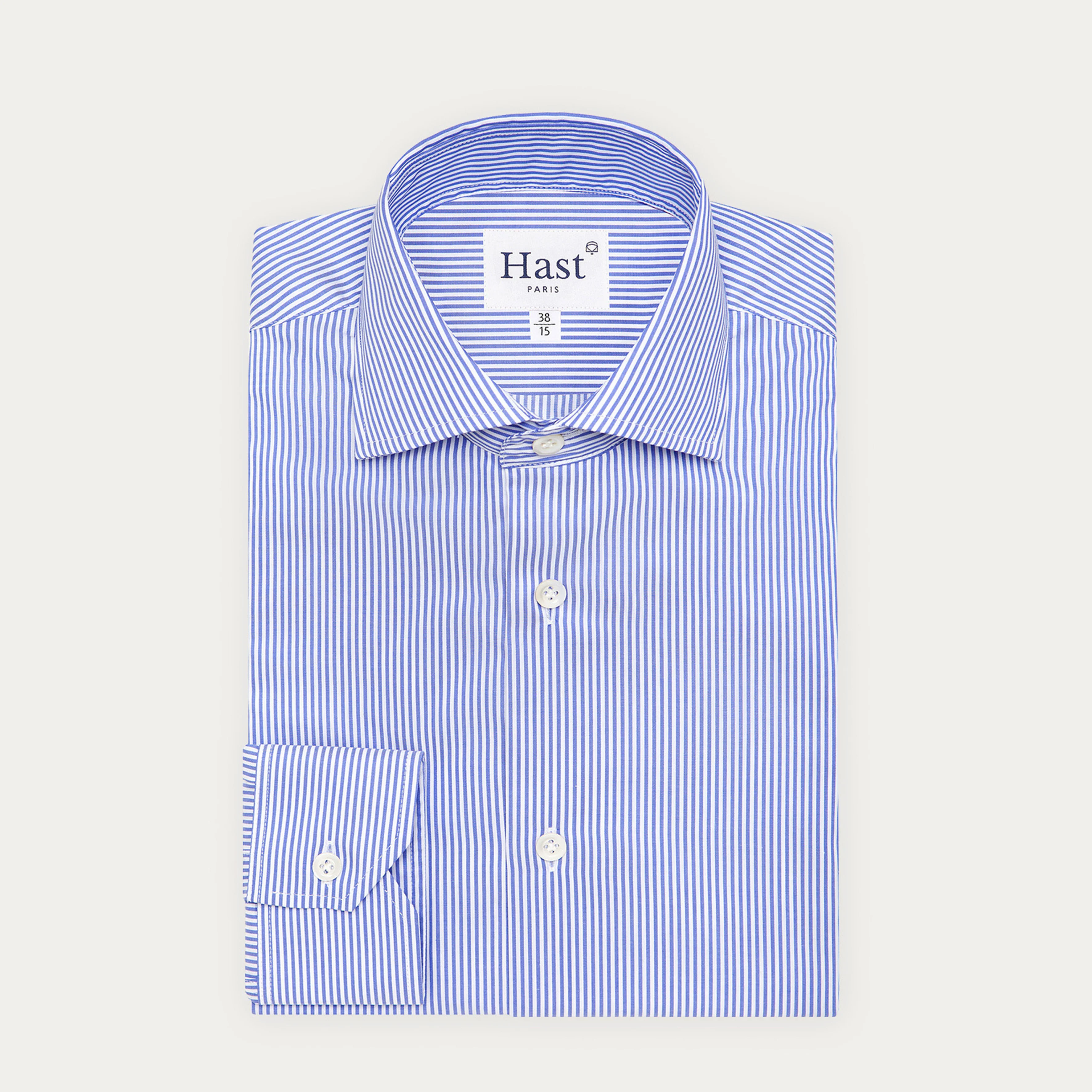 Premium fitted shirt in double-twisted twill with blue stripes