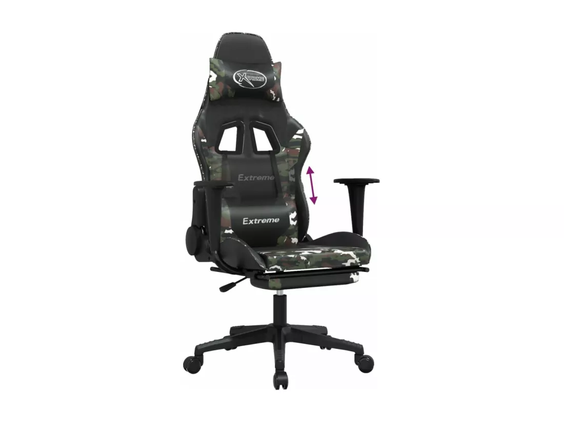 Chaise de jeu avec repose-pied Noir et camouflage Similicuir
