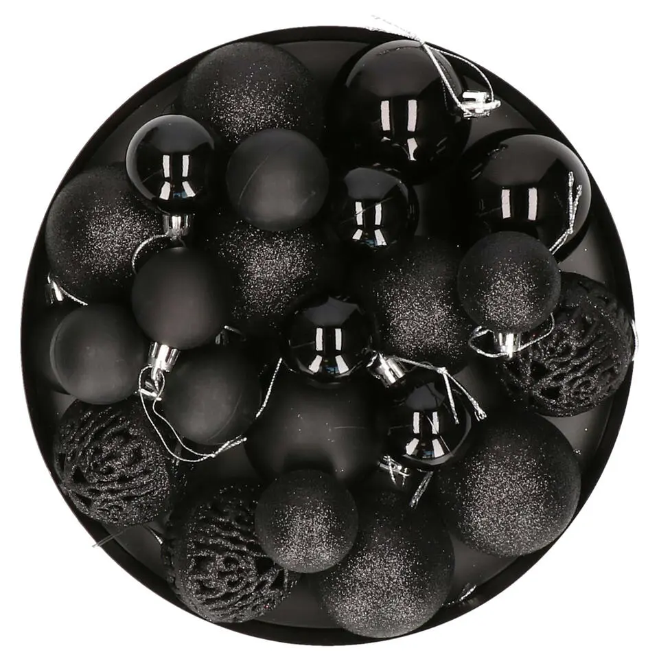 G. Wurm Kerstballen - 50ST - zwart - 3 - 4 - 6 cm - kunststof