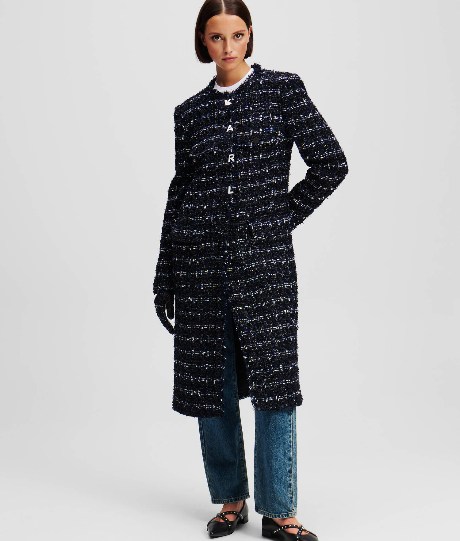 MANTEAU LONG EN BOUCLÉ - Boucle marine foncée