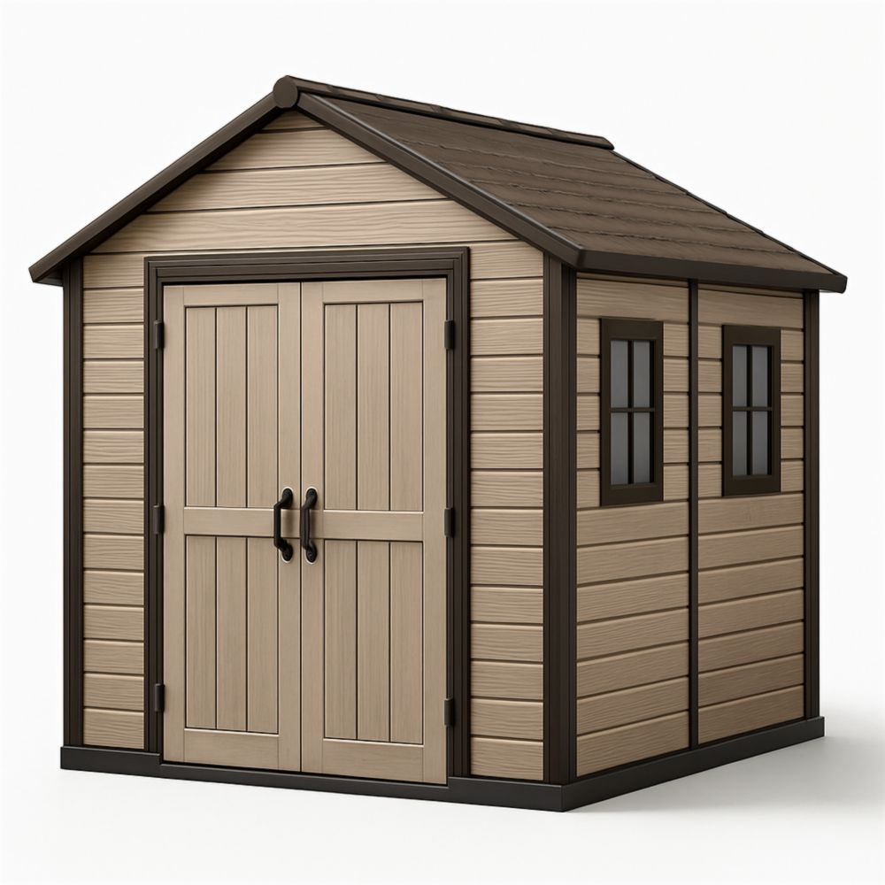 Gartenhaus Kunststoff Holzoptik 185 cm x 152 cm x 226 cm Doppeltür Fenster Braun/Beige
