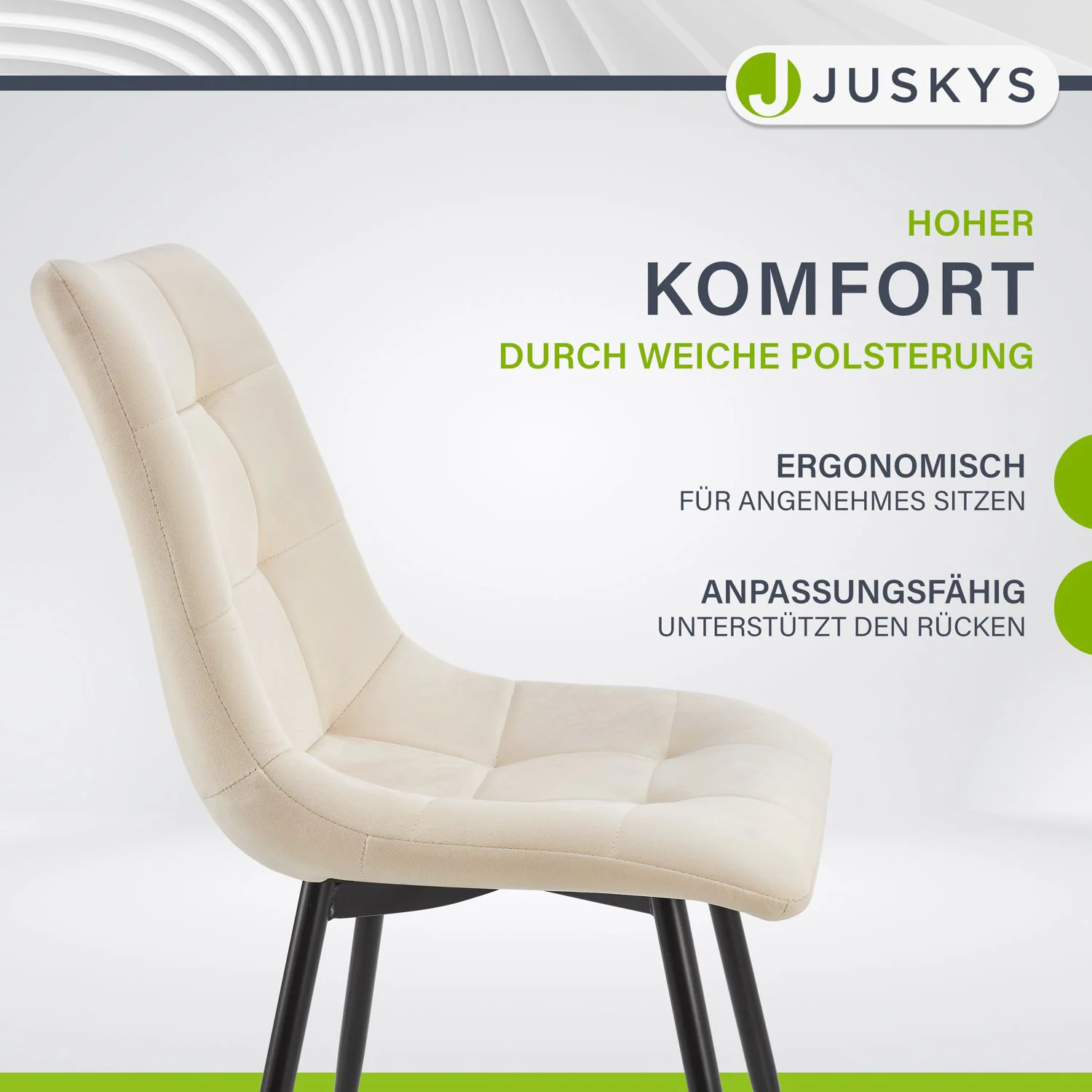 Juskys Esszimmerstühle Blanca 2er Set - Samt Stühle gepolstert - Stuhl Esszimmer & Küche Beige