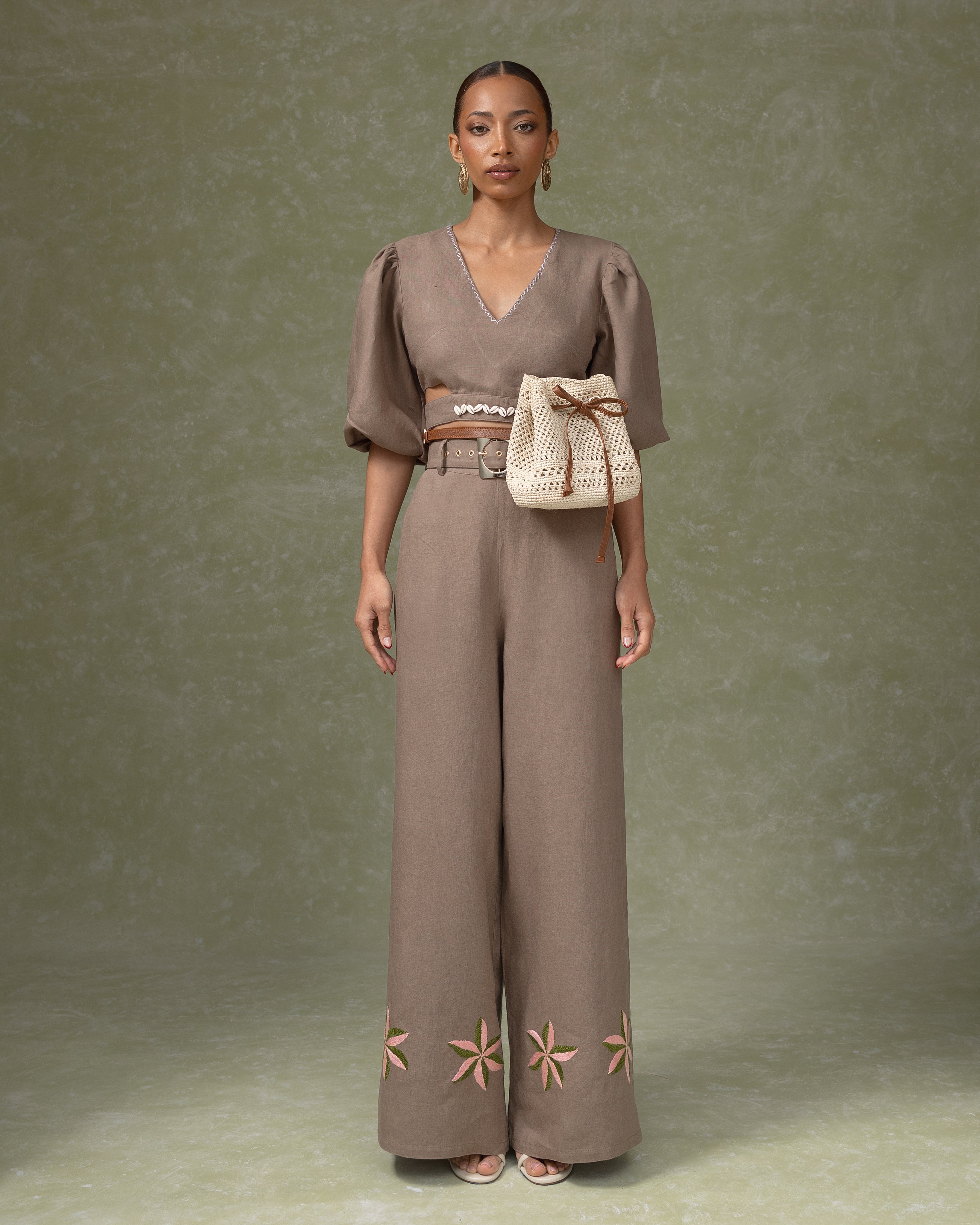 Pantalon palazzo brodé à la main