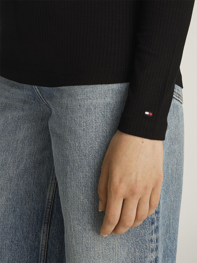 Tommy Hilfiger SLIM 5X2 RIB ROLL-NK LS Black