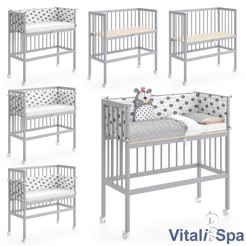 VITALISPA Beistellbett SOPHIE Grau Babybett Stillbett Stubenbett Nestchen Boxspringbett