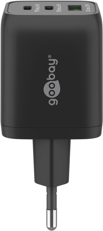 (65W/5A) Nano USB A / 2x USB C GaN Ladegerät Netzteil Power Delivery / Quick Charge 3.0 (64753) - Schwarz