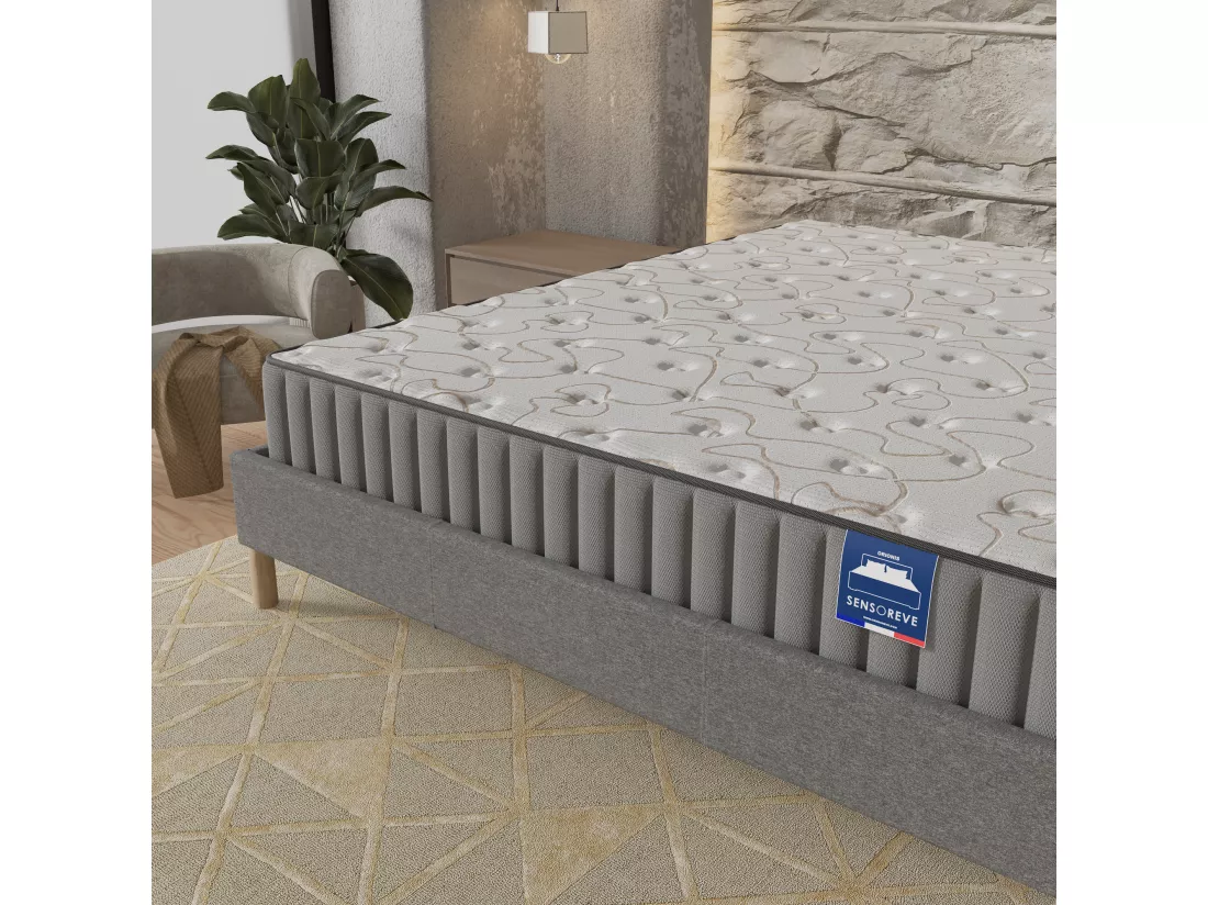 Ensemble matelas Mousse + sommier 140x200cm, Orionis 22cm d’épaisseur et sommier tissu gris