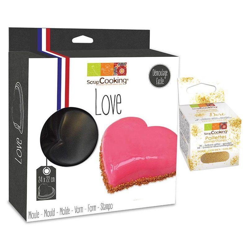 Moule à gâteau semi-rigide coeur + paillettes dorées Scrapcooking