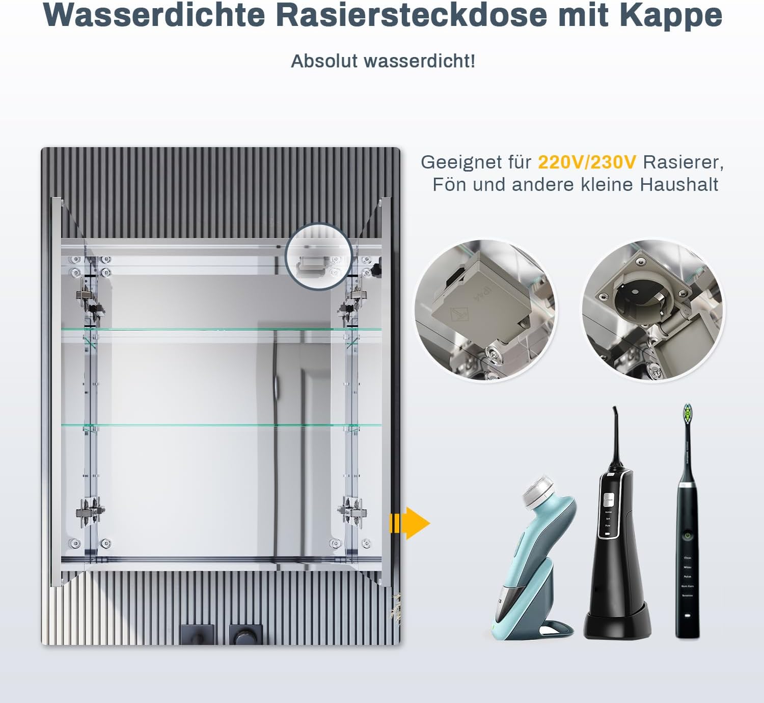 SONNI Spigelschrank mit Beleuchtung 60x70cm beschlagfrei Badspiegelschrank mit Rasiersteckdose und Touch-Schalter Edelstahl Badezimmer-Spiegelschrank