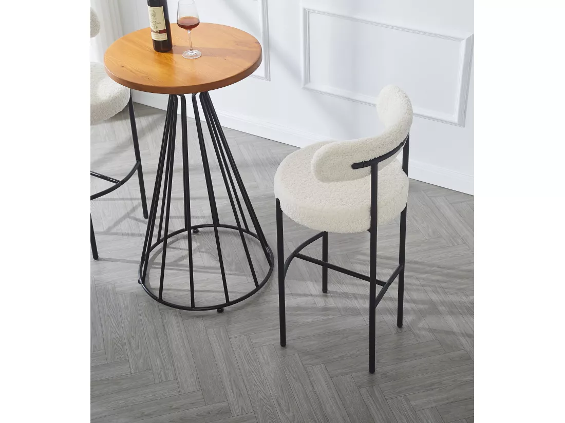 Lot de 2 tabourets de bar en métal et bouclettes blanches