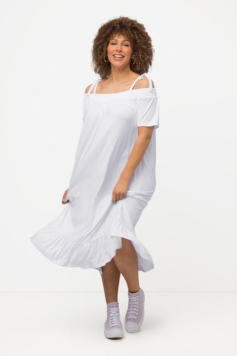 Midikleid, Volant, A-Linie, Carmenausschnitt, Halbarm