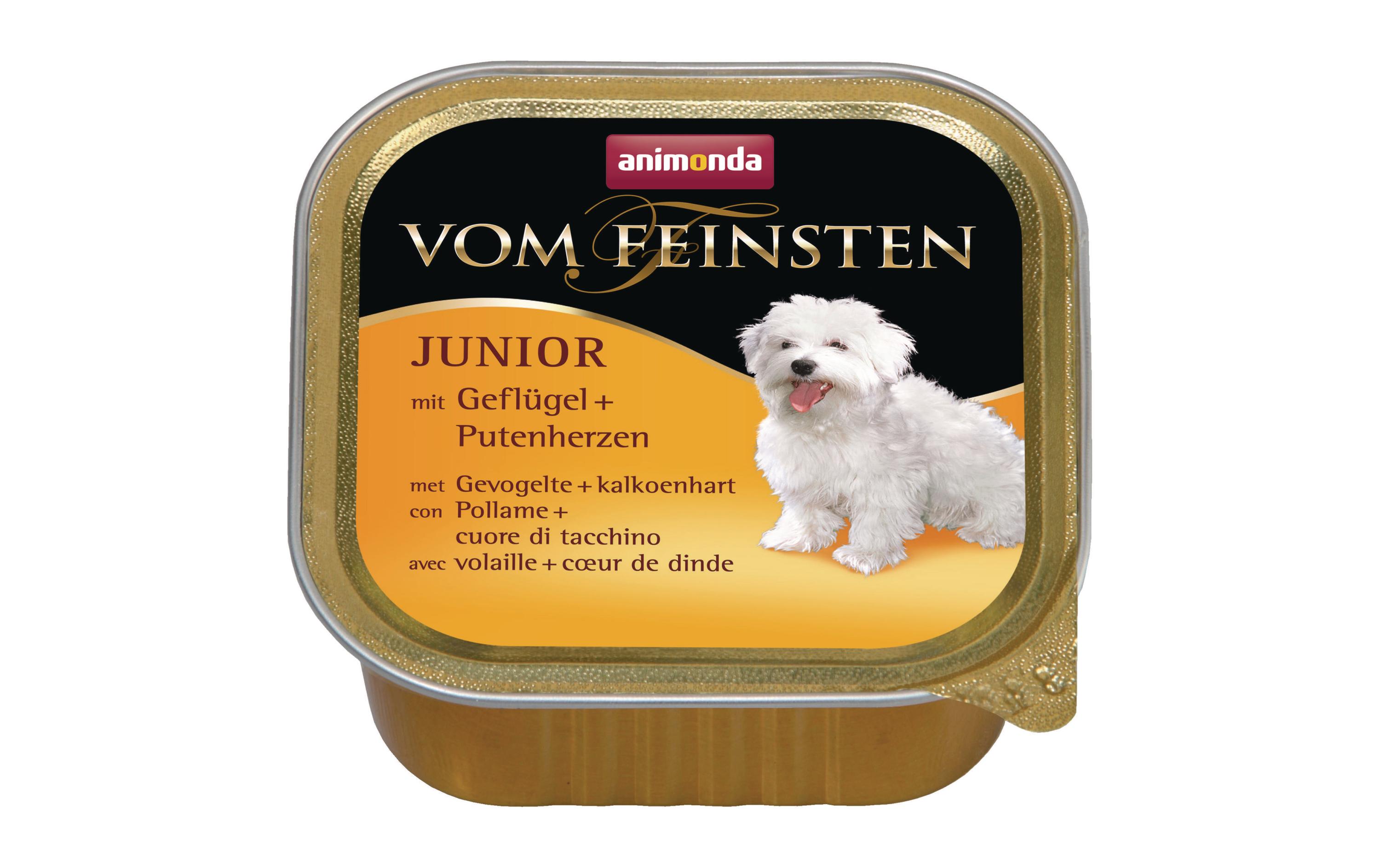 Nassfutter Vom Feinsten Junior Geflügel+PutenherzenAlleinfuttermittel für ausgewachsene Hunde