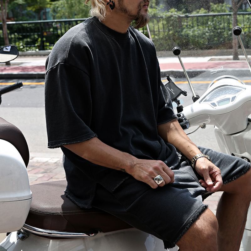 Dubbel Wit - Set: Effen T-shirt met elleboogmouwen + shorts