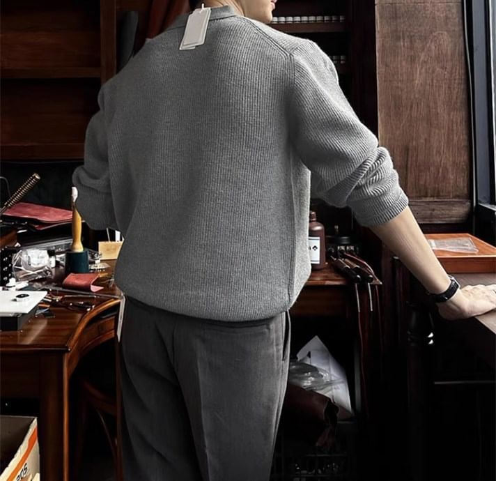 Nightbell - Poloshirt met lange mouwen en halve rits in effen breisel