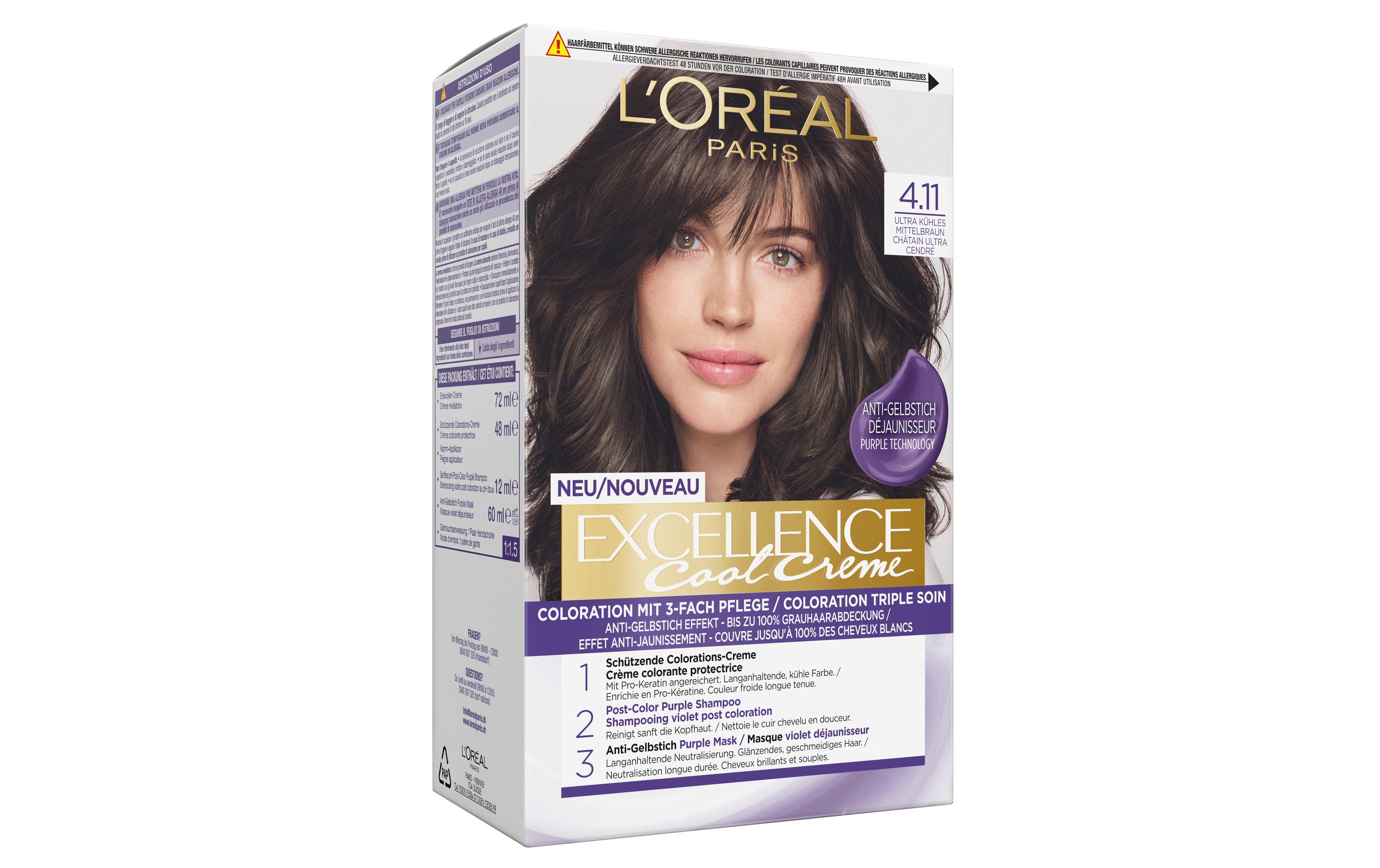 Haarcoloration Cool Crème 4.11 Ultra Kühles MittelbraunDauerhafte Haarfarbe mit bis zu 100% Grauhaarabdeckung